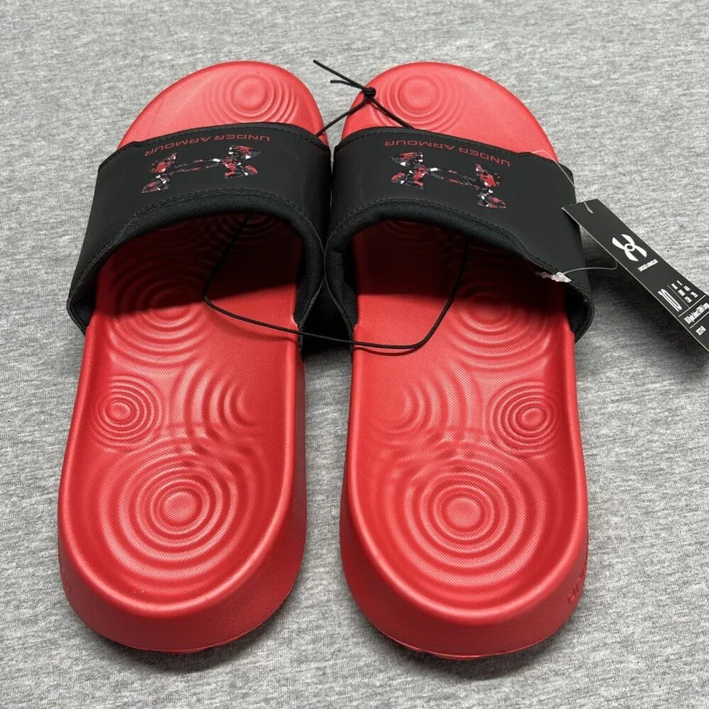 Under Armour Ignite GRH Logo UA‎ Red/Black Men Slip On Sandal Slides Shoe Sz 10